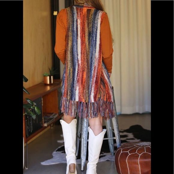 9️⃣3️⃣ Angie Womens Cardigan Knit Sweater Vest Striped Size Small - Picture 3 of 6